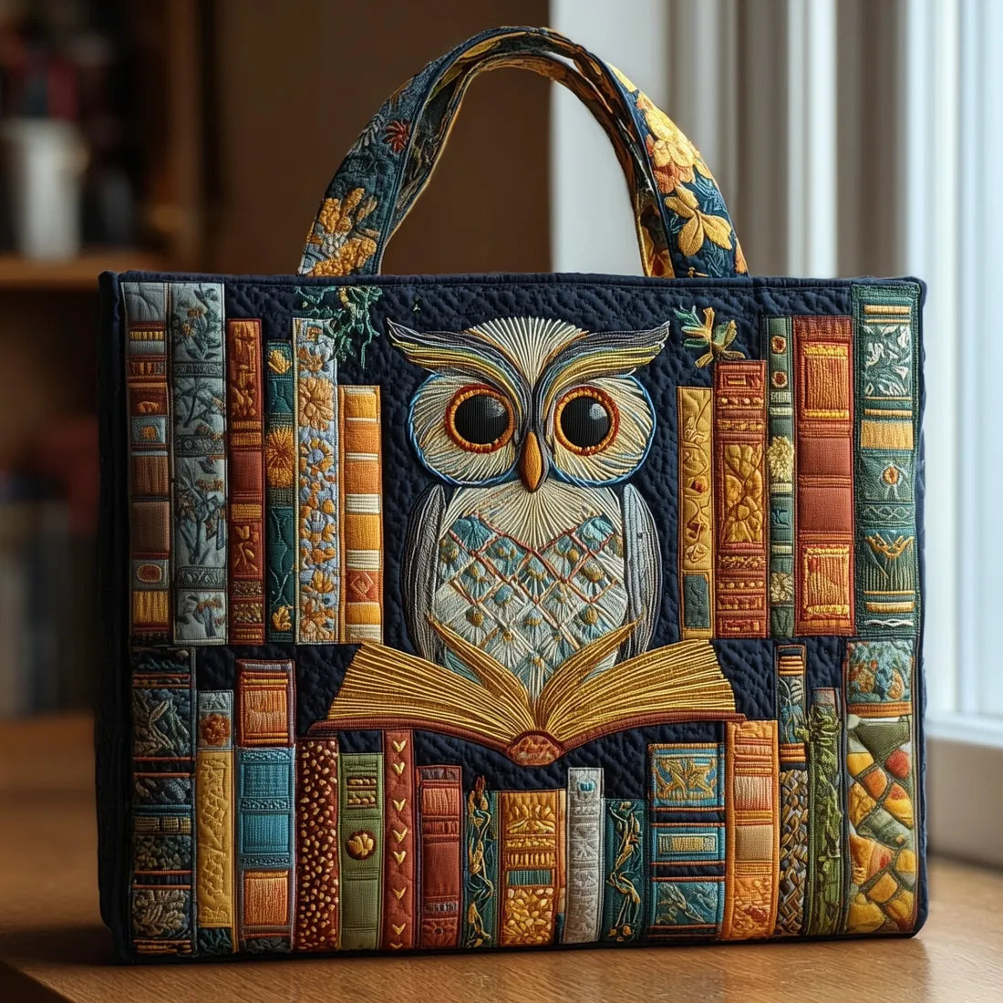 Bolso artesanal | Búho y libros usados