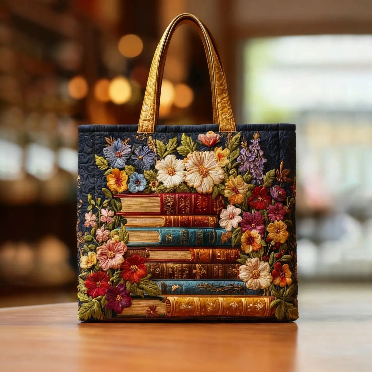 Bolso artesanal | Estampado floral y libro