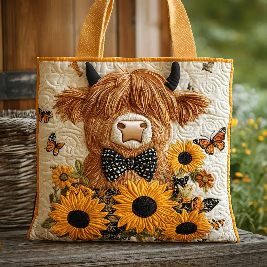 Bolso artesanal | Vaca Highland y girasoles