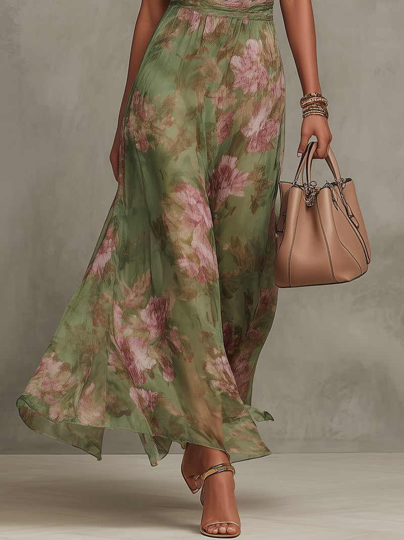 Lidia | Vestido maxi halter floral elegante